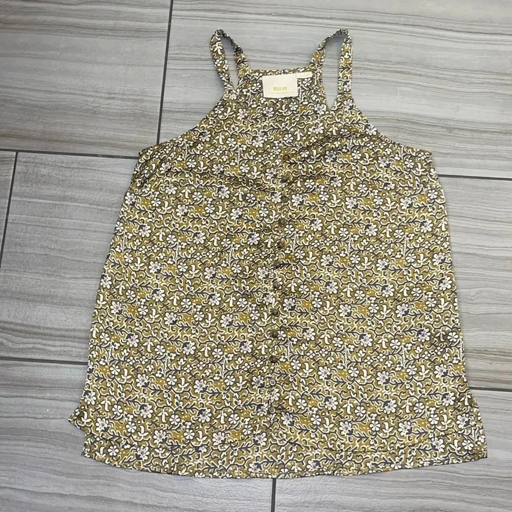 Maeve By Anthropology floral blouse with buttons size 4 golden color tank shirt